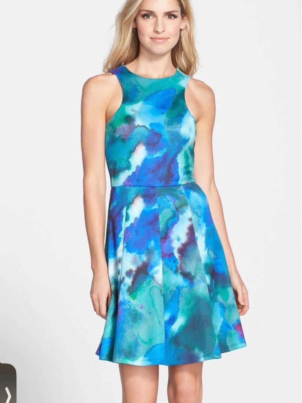 Cece by Cynthia Steffe Maggie Blue/Green Watercolor Print Dress. Size XS